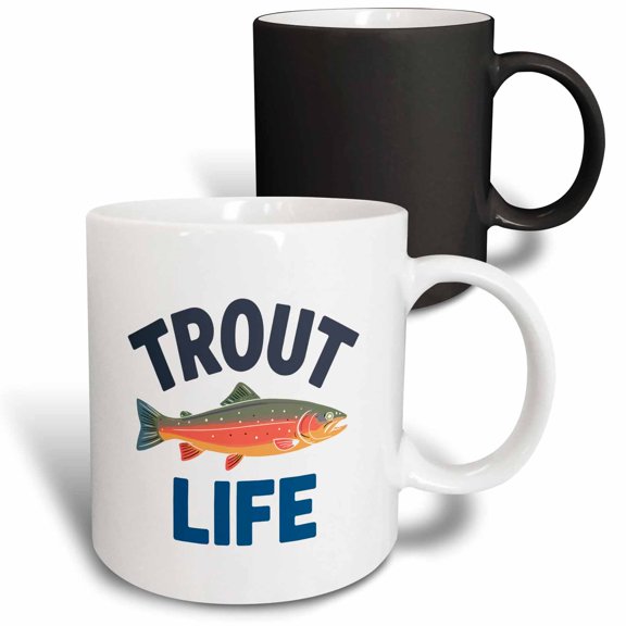 3drose, Trout Life. Funny and Artsy Gift or Charm for a Fisherman, Dad, Bro, 11oz Magic Transforming Mug