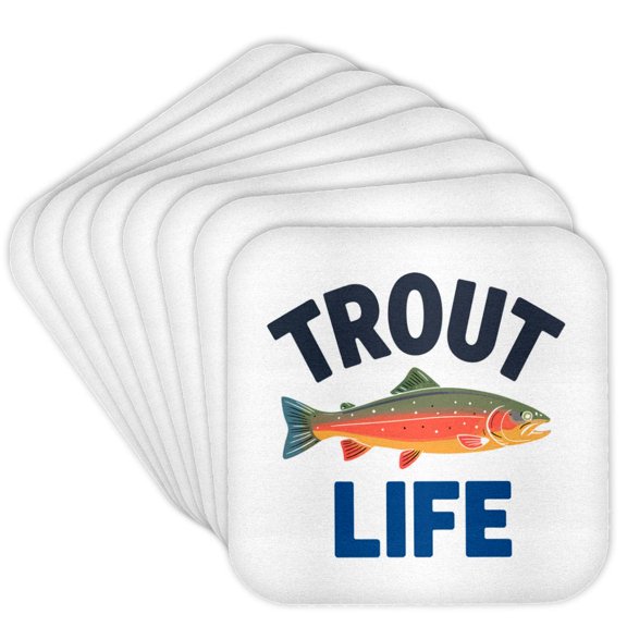 3drose, Trout Life. Funny and Artsy Gift or Charm for a Fisherman, Dad, Bro, Set of 8 Coasters - Cork