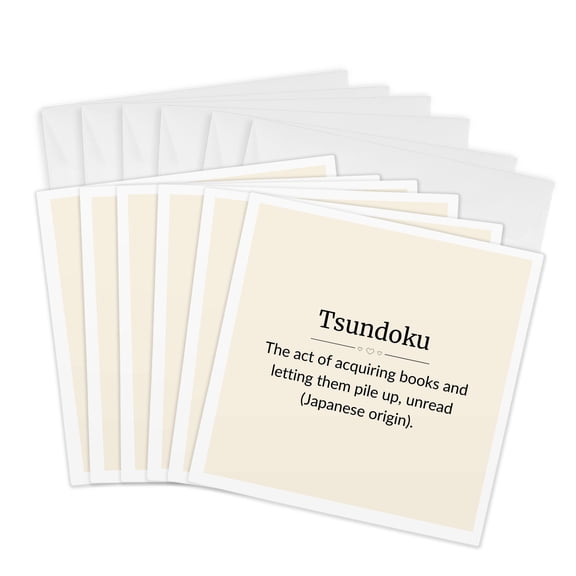 3drose, Tsundoku and Its Meaning Typography, 6 Greeting Cards with Envelopes