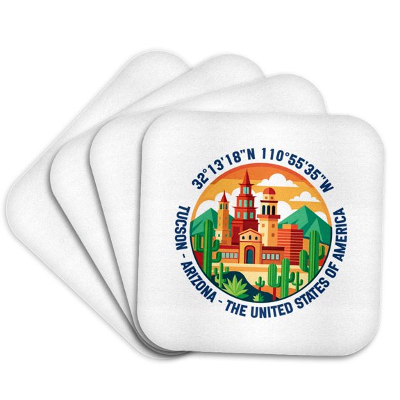 3drose, Tucson, Arizona, the United States of America, Stunning Travel Art, Set of 4 Coasters - Cork