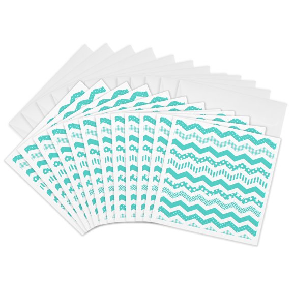 3drose, Turquoise Chevron Zigzag Pattern with a Twist. Cute Patterned Zig Zags, 12 Greeting Cards with Envelopes