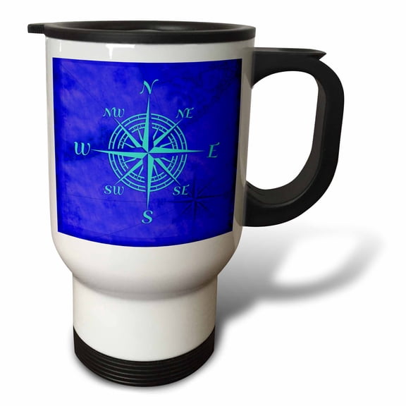 3drose, Turquoise Compass Rose on Blue Nautical Map of the Florida Keys., 14oz Stainless Steel Travel Mug