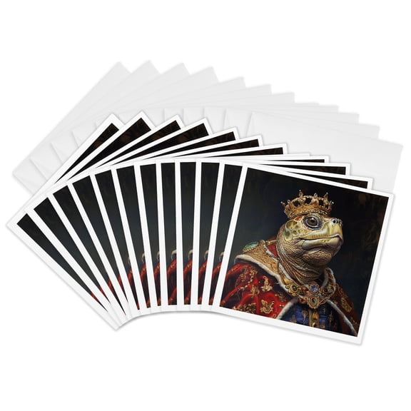 3drose, Turtle Royal Portrait Reptile Majesty, 12 Greeting Cards with Envelopes