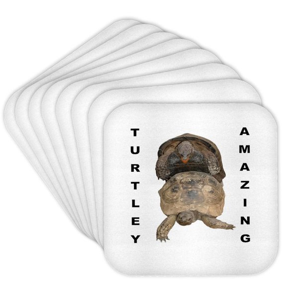 3drose, Turtley Amazing Mating Tortoises Vector Cut Out, Set of 8 Coasters - Cork