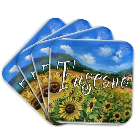 3drose, Tuscan Landscape with Tuscano Text, Set of 4 Coasters - Cork