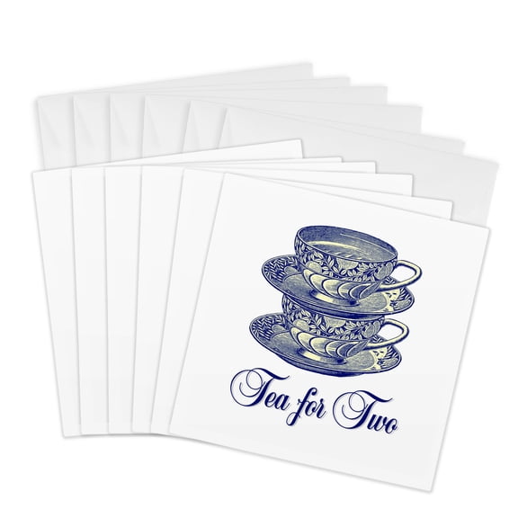3drose, Two Pretty China Tea Cups Stacked, 6 Greeting Cards with Envelopes