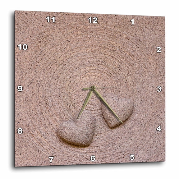3drose, Two Sand Hearts on a Zen Circle, 15x15 Wall Clock