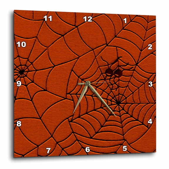 3drose, Two Spiders on a Web Drawing Pattern in Burnt Orange, 15x15 Wall Clock