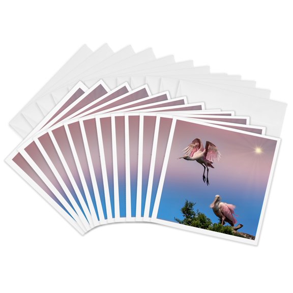 3drose, Two Spoonbills, 12 Greeting Cards with Envelopes