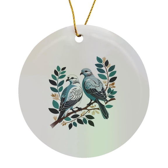 3drose, Two Turtle Doves Cut-out Stencil-style, Circle Porcelain Ornament