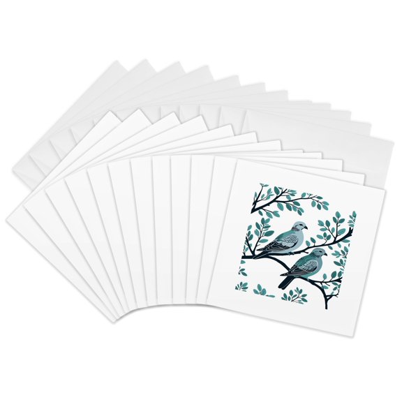3drose, Two Turtle Doves in Grey and Blue Cut-out Stencil on White Background, 12 Greeting Cards with Envelopes