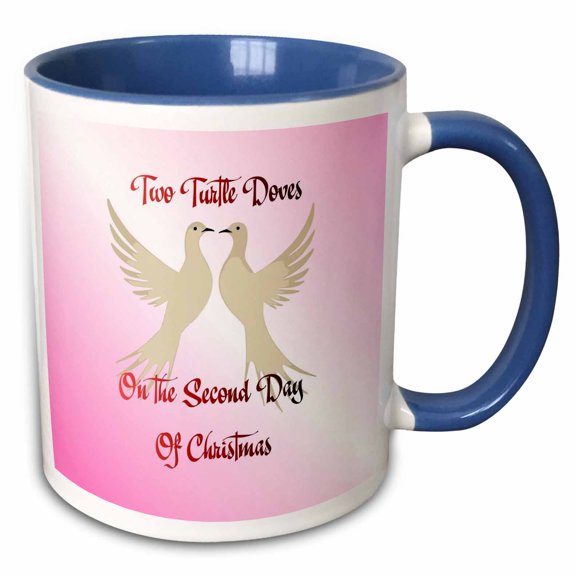 3drose, Two Turtle Doves on the Second Day of Christmas, 11oz Two-tone Blue Mug
