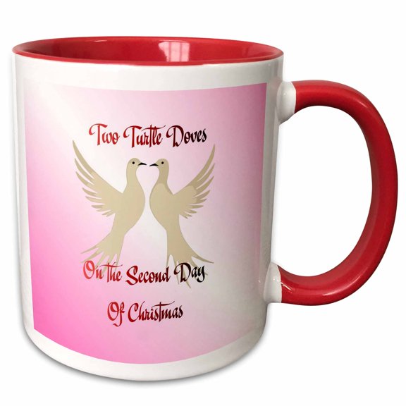 3drose, Two Turtle Doves on the Second Day of Christmas, 15oz Two-tone Red Mug