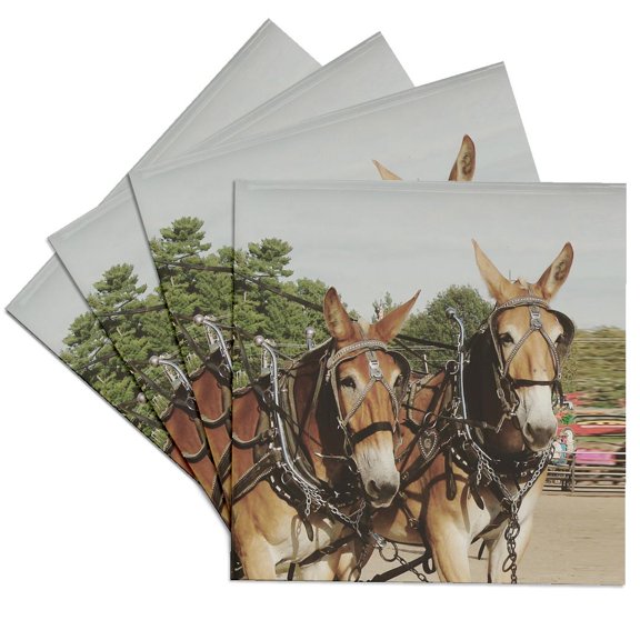 3drose, Two Working Mules, Set of 4 Ceramic Tile Coasters