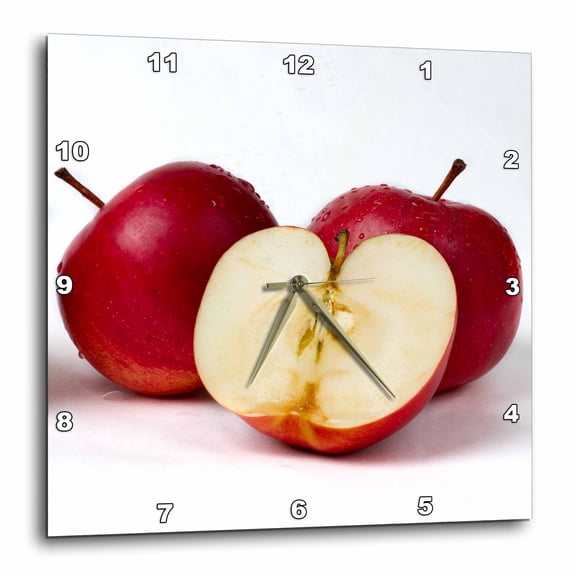 3drose, Two and a Half Red Apple Fruits Against the White Background, 10x10 Wall Clock