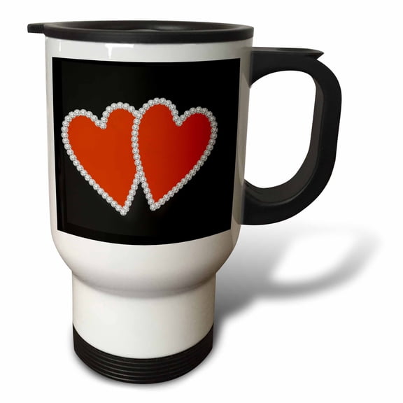3drose, Twp Red Diamond Edged Hearts, 14oz Stainless Steel Travel Mug