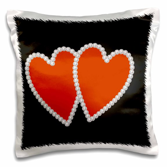 3drose, Twp Red Diamond Edged Hearts, 16x16 inch Pillow Case