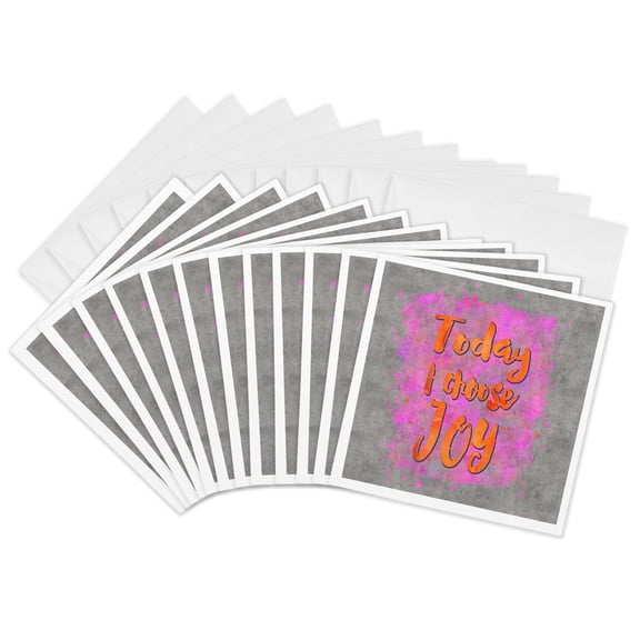 3drose, Typography Motivational Art Illustration Today I Choose Joy Pink Grey, 12 Greeting Cards with Envelopes