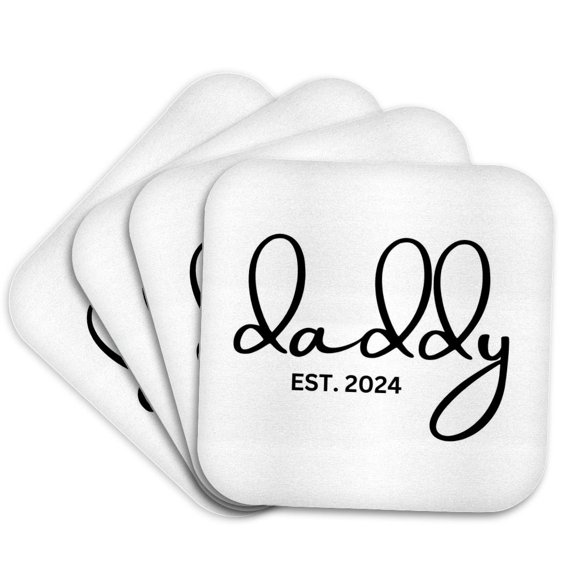 3drose, Typography of Daddy Est 2024, Set of 4 Coasters - Soft