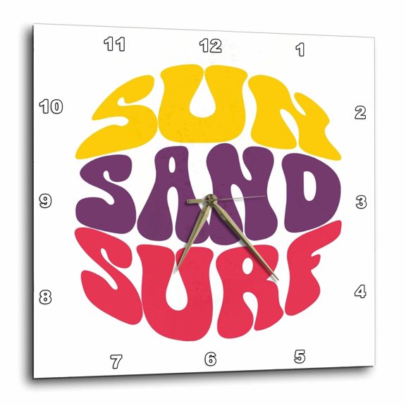 3drose, Typography of Sun, Sand, Surf, 10x10 Wall Clock