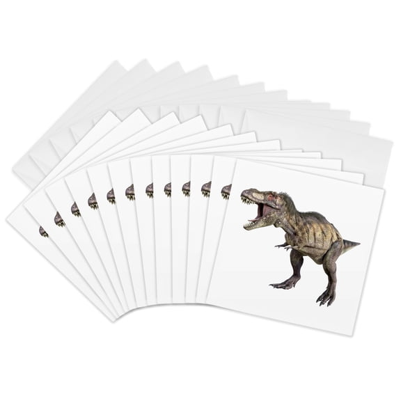 3drose, Tyrannosaurus Rex Dinosaur Standing and Looking to the Right, 12 Greeting Cards with Envelopes