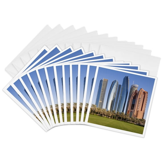3drose, Uae, Abu Dhabi. Skyline., 12 Greeting Cards with Envelopes
