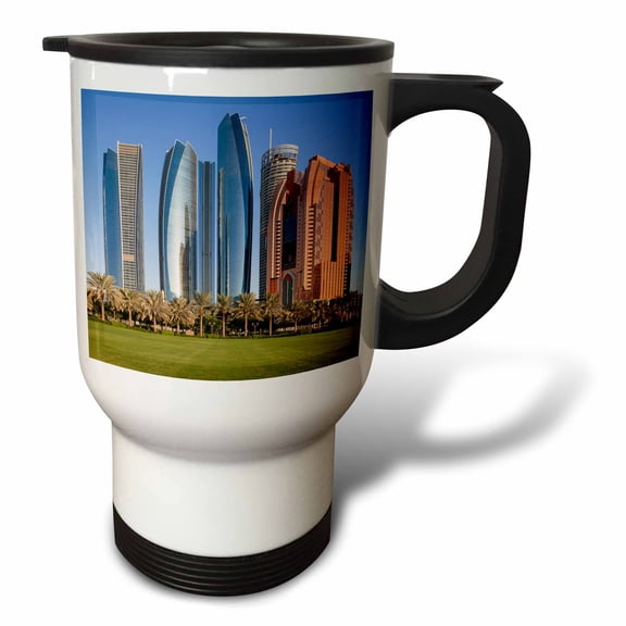 3drose, Uae, Abu Dhabi. Skyline., 14oz Stainless Steel Travel Mug