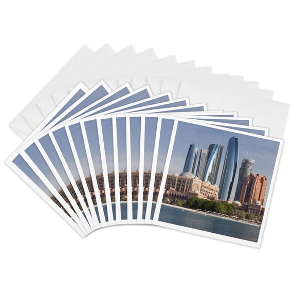 3drose, Uae, Abu Dhabi. Skyline and Beach., 12 Greeting Cards with Envelopes