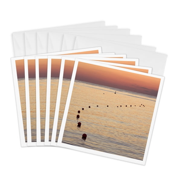 3drose, Uae, Fujairah. Sunrise on Marker Buoys, Beach-as44 Bja0236 - Janyes Gallery, 6 Greeting Cards with Envelopes