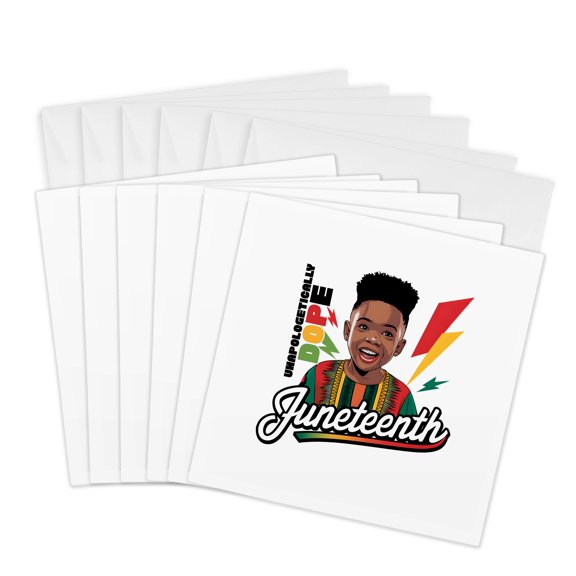 3drose, Unapologetically Dope Text, Afro American Boy. Juneteenth Artsy Gift, 6 Greeting Cards with Envelopes