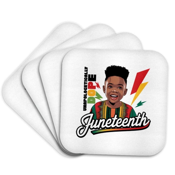 3drose, Unapologetically Dope Text, Afro American Boy. Juneteenth Artsy Gift, Set of 4 Coasters - Soft