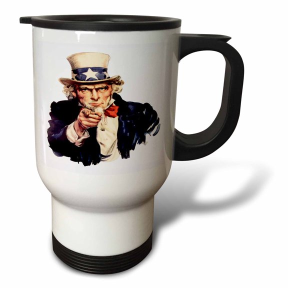 3drose, Uncle Sam Pointing Finger Vector White Background, 14oz Stainless Steel Travel Mug