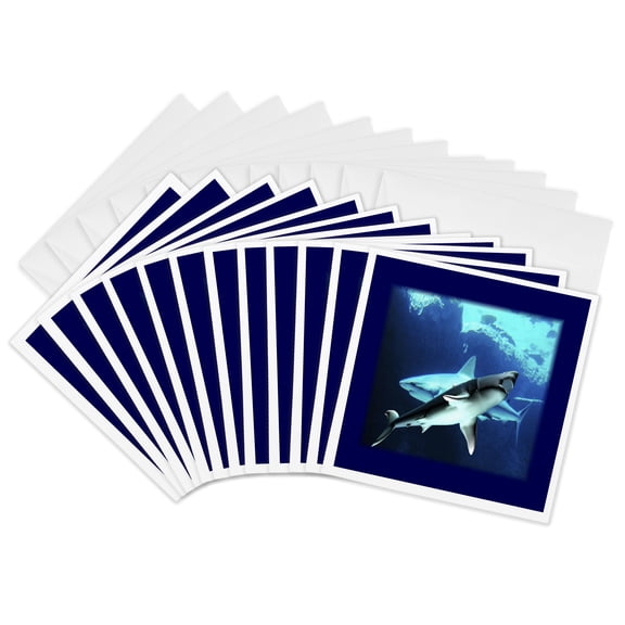 3drose, Underwater Sharks, 12 Greeting Cards with Envelopes