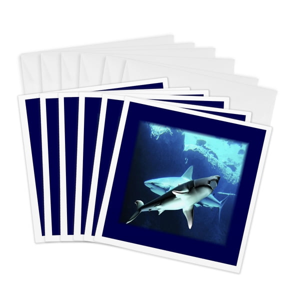 3drose, Underwater Sharks, 6 Greeting Cards with Envelopes