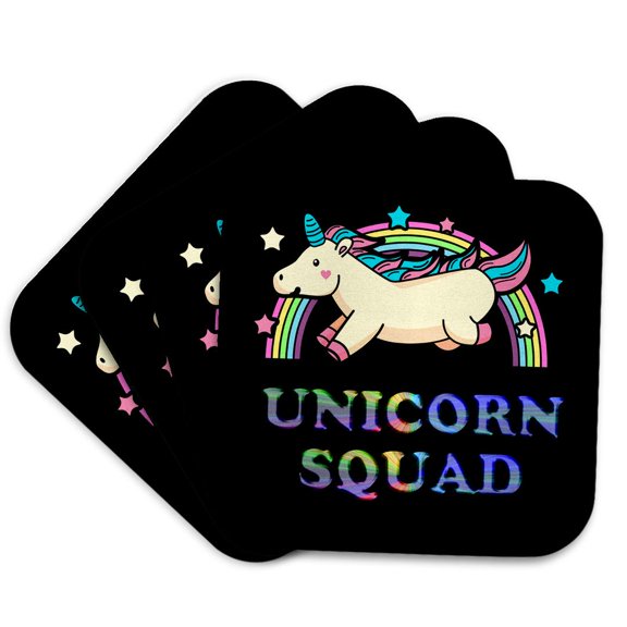 3drose, Unicorn Squad Card with a Super Cute Unicorn, Set of 4 Coasters - Soft