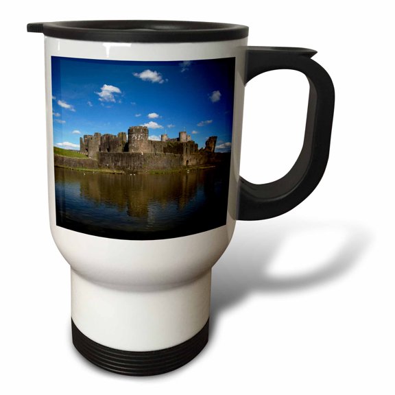 3drose, United Kingdom, Wales. Caerphilly Castle, the Largest Castle, 14oz Stainless Steel Travel Mug