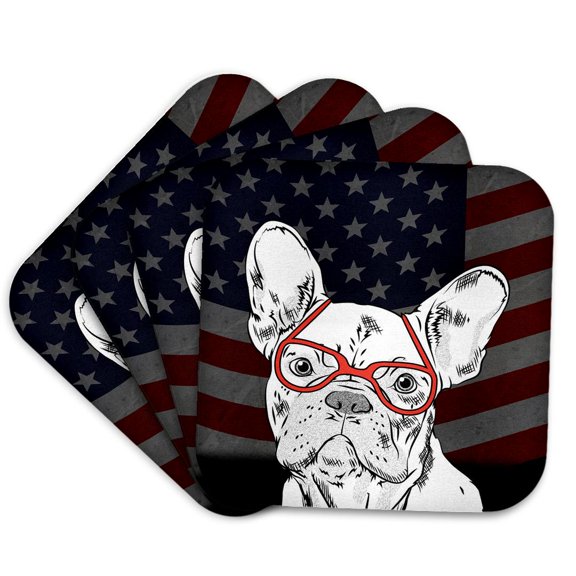 3drose, United States Flag with Frenchie French Bulldog Dog, Set of 4 Coasters - Soft