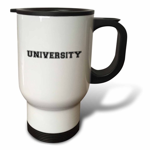 3drose, University Text in Black - College Students or Graduates Fashion - Black and White Retro Preppy Font, 14oz Stainless Steel Travel Mug