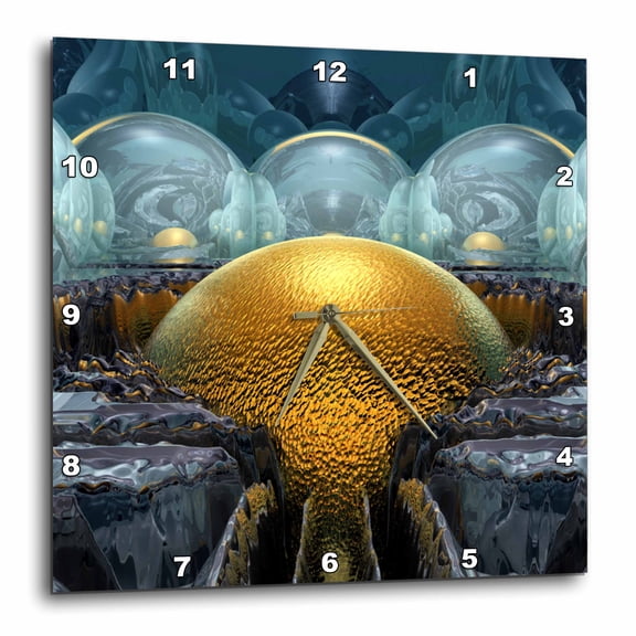 3drose, Unusual Three Dimensional Science Fiction Digital Artwork of Golden Sphere, 15x15 Wall Clock