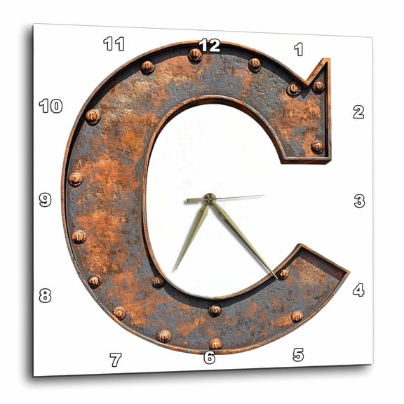3drose, Urban Image of Rusty Metal Monogram Letter C, 15x15 Wall Clock