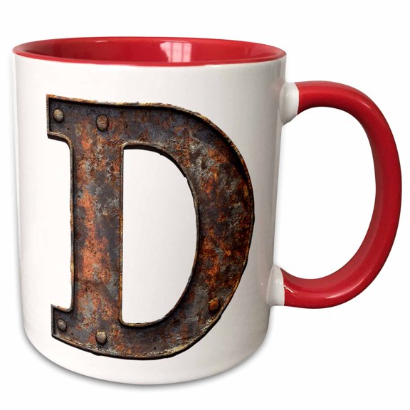 3drose, Urban Image of Rusty Metal Monogram Letter D, 11oz Two-tone Red Mug