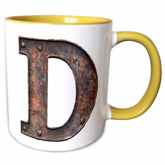 3drose, Urban Image of Rusty Metal Monogram Letter D, 11oz Two-tone Yellow Mug
