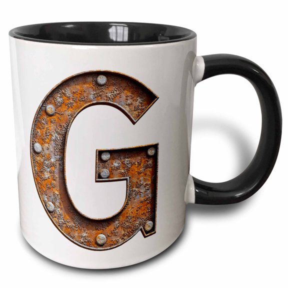 3drose, Urban Image of Rusty Metal Monogram Letter G, 11oz Two-tone Black Mug
