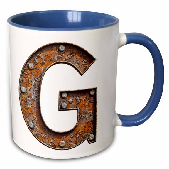 3drose, Urban Image of Rusty Metal Monogram Letter G, 11oz Two-tone Blue Mug