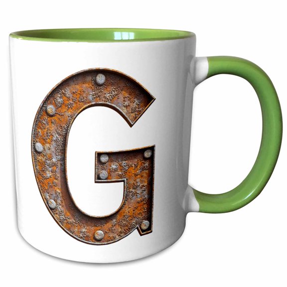 3drose, Urban Image of Rusty Metal Monogram Letter G, 11oz Two-tone Green Mug