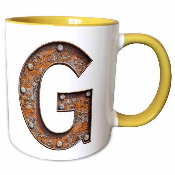 3drose, Urban Image of Rusty Metal Monogram Letter G, 11oz Two-tone Yellow Mug