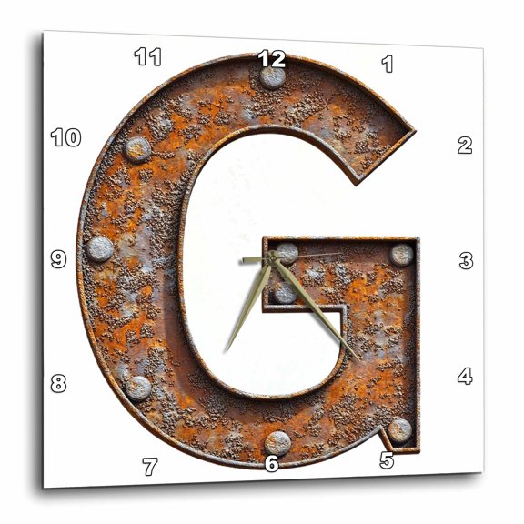 3drose, Urban Image of Rusty Metal Monogram Letter G, 15x15 Wall Clock