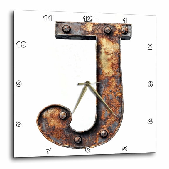 3drose, Urban Image of Rusty Metal Monogram Letter J, 10x10 Wall Clock