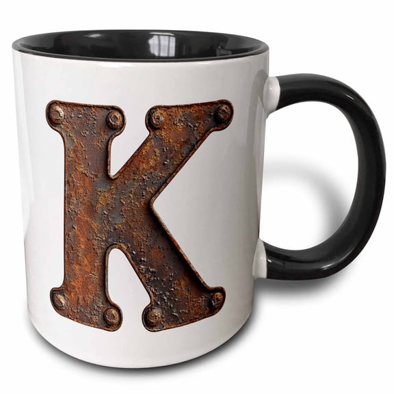 3drose, Urban Image of Rusty Metal Monogram Letter K, 11oz Two-tone Black Mug