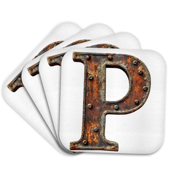 3drose, Urban Image of Rusty Metal Monogram Letter P, Set of 4 Coasters - Soft
